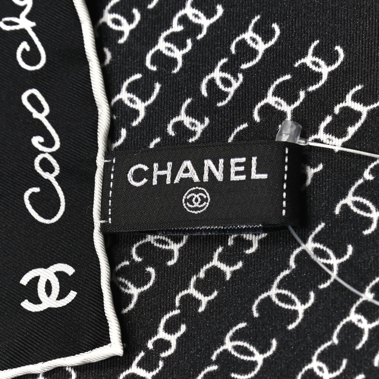 Chanel Silk CC Twilly Hair Tie Black White 6 of 6