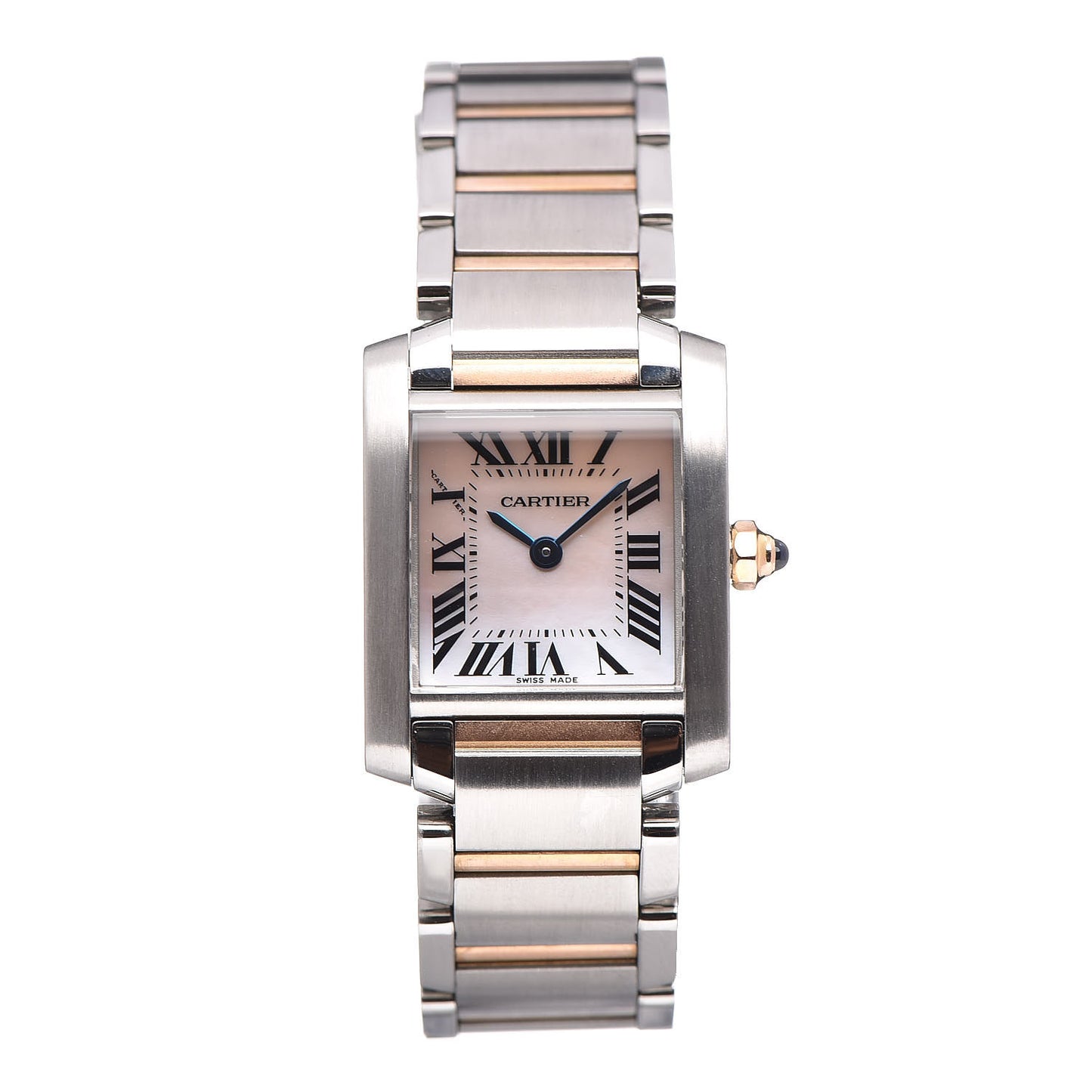 Stainless Steel 18K Pink Gold Mother of Pearl 20mm Tank Francaise Quartz Watch