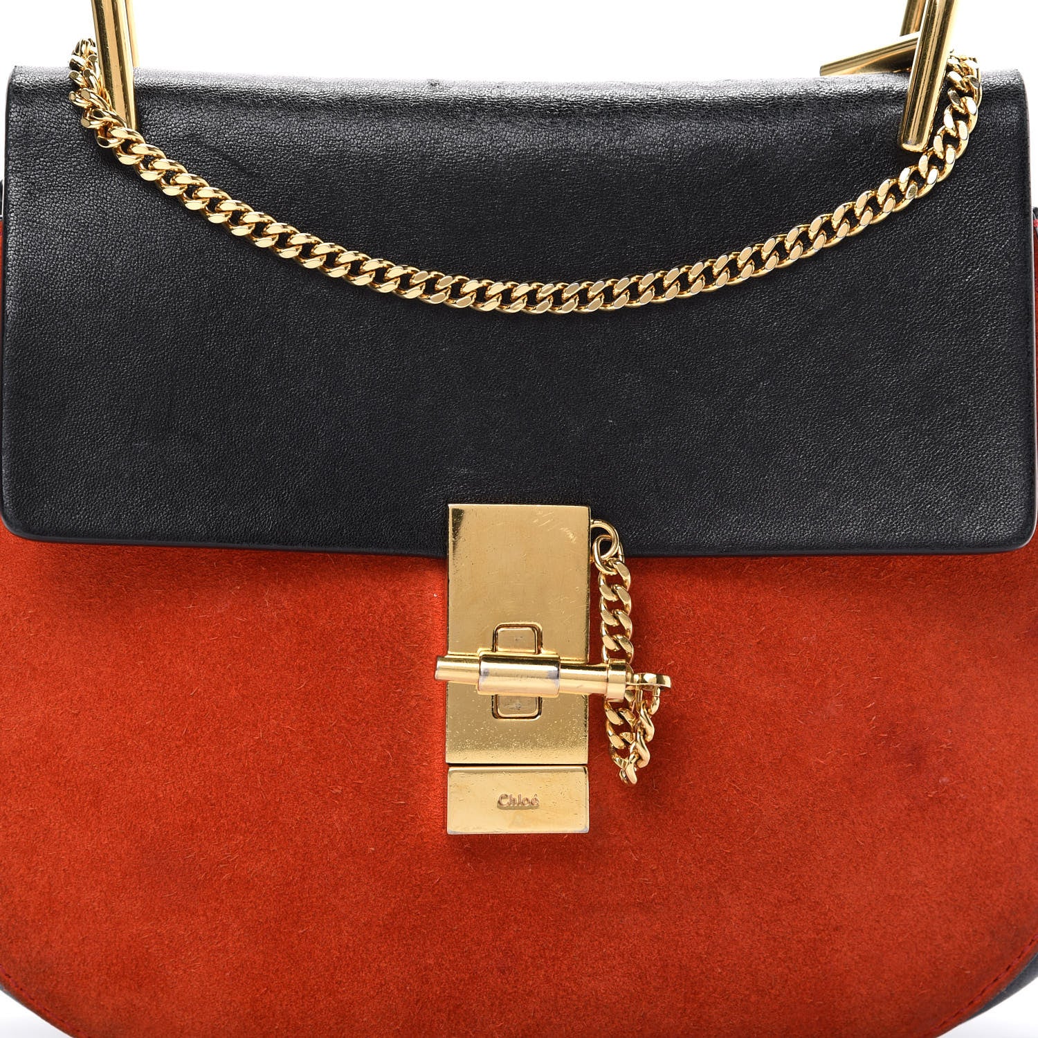 Chloe Suede Smooth Calfskin Drew Shoulder Bag Plaid Red Black 7 of 24