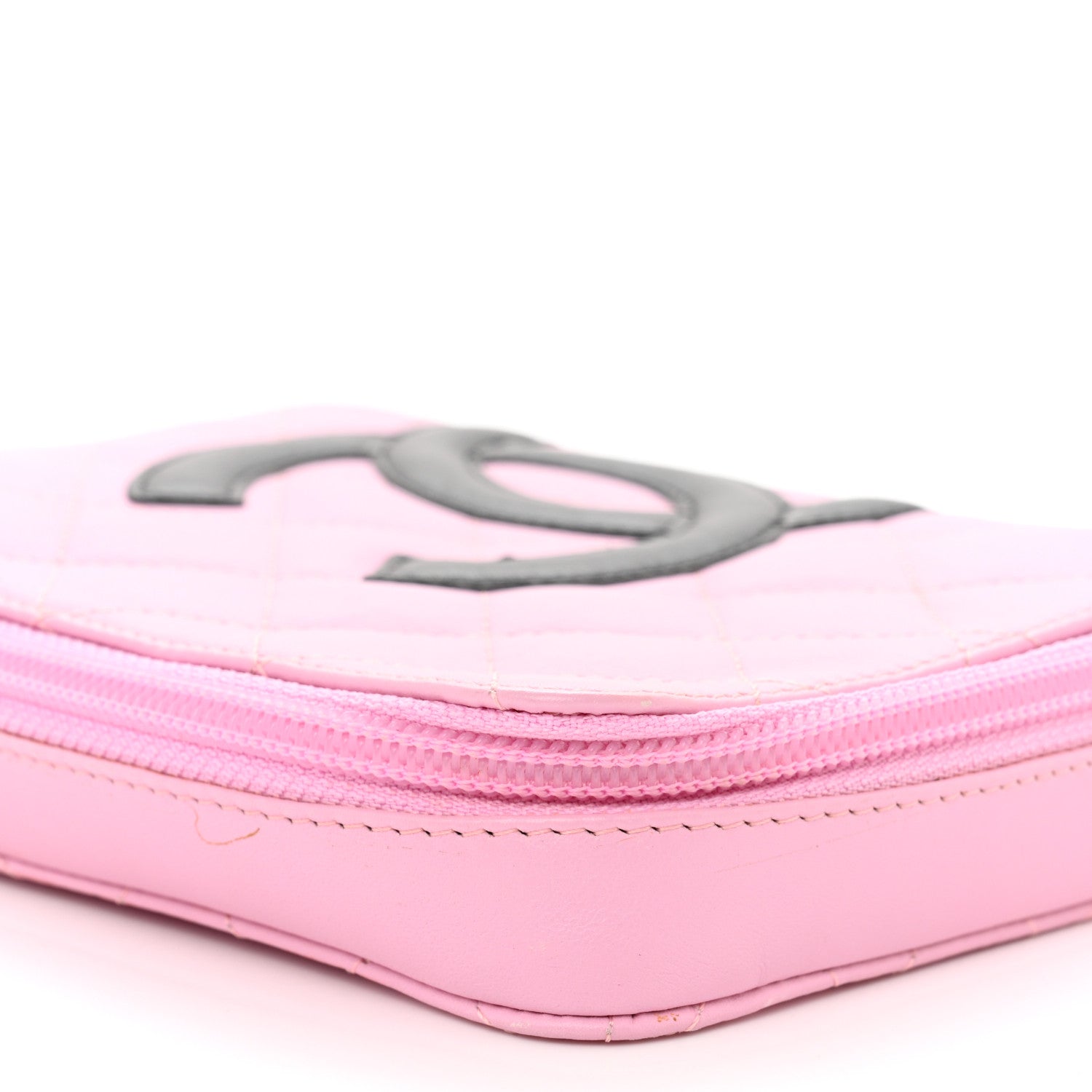 Chanel Calfskin Quilted Cambon Zip Around Makeup Pouch Pink Black 10 of 15