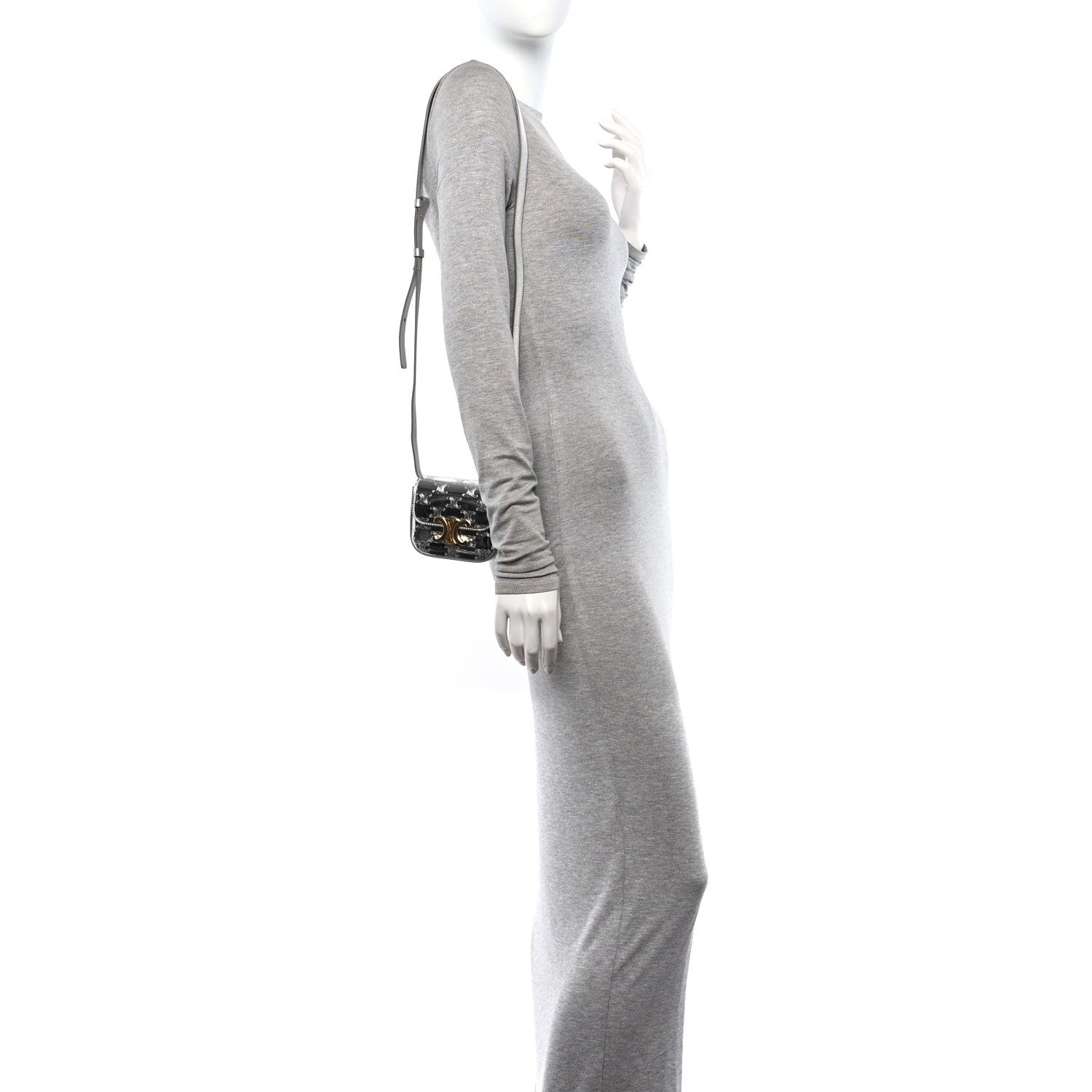 Celine Mirror Calfskin Triomphe Embossed Mini Claude Silver