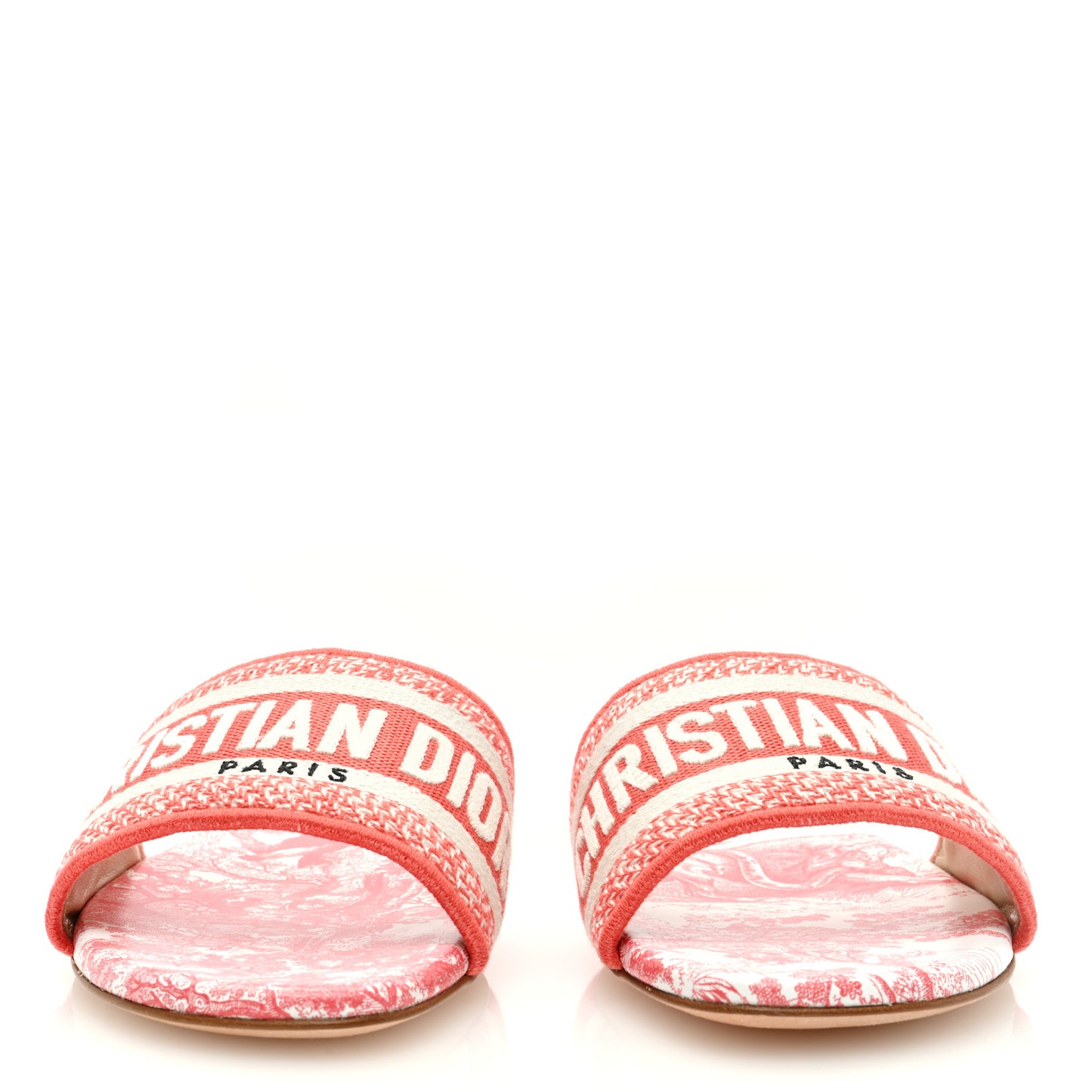 Canvas Embroidered Dway Flat Slide Sandals 37 Coral