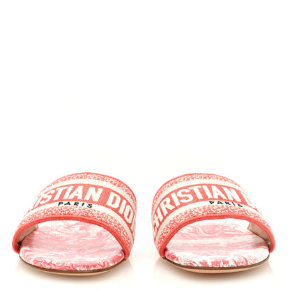 Christian Dior Canvas Embroidered Dway Flat Slide Sandals 37 Coral 3 of 7