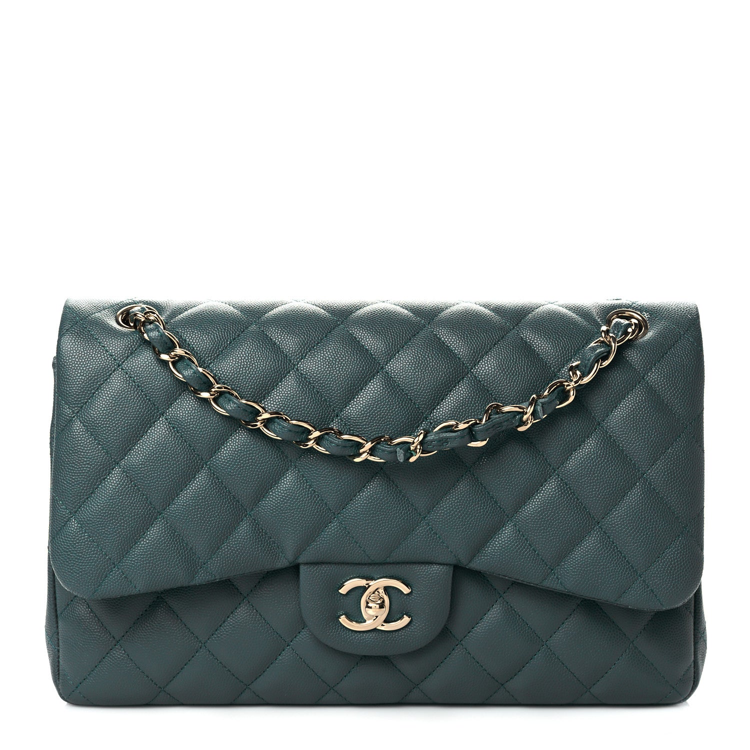 Chanel Caviar Quilted Jumbo Double Flap Dark Turquoise 1 of 10