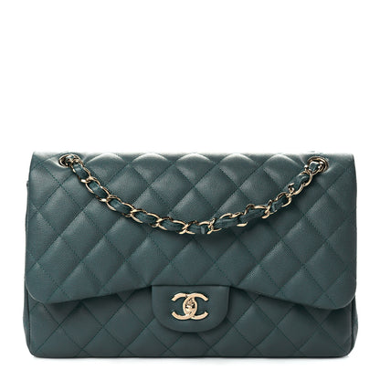 Chanel Caviar Quilted Jumbo Double Flap Dark Turquoise 1 of 10