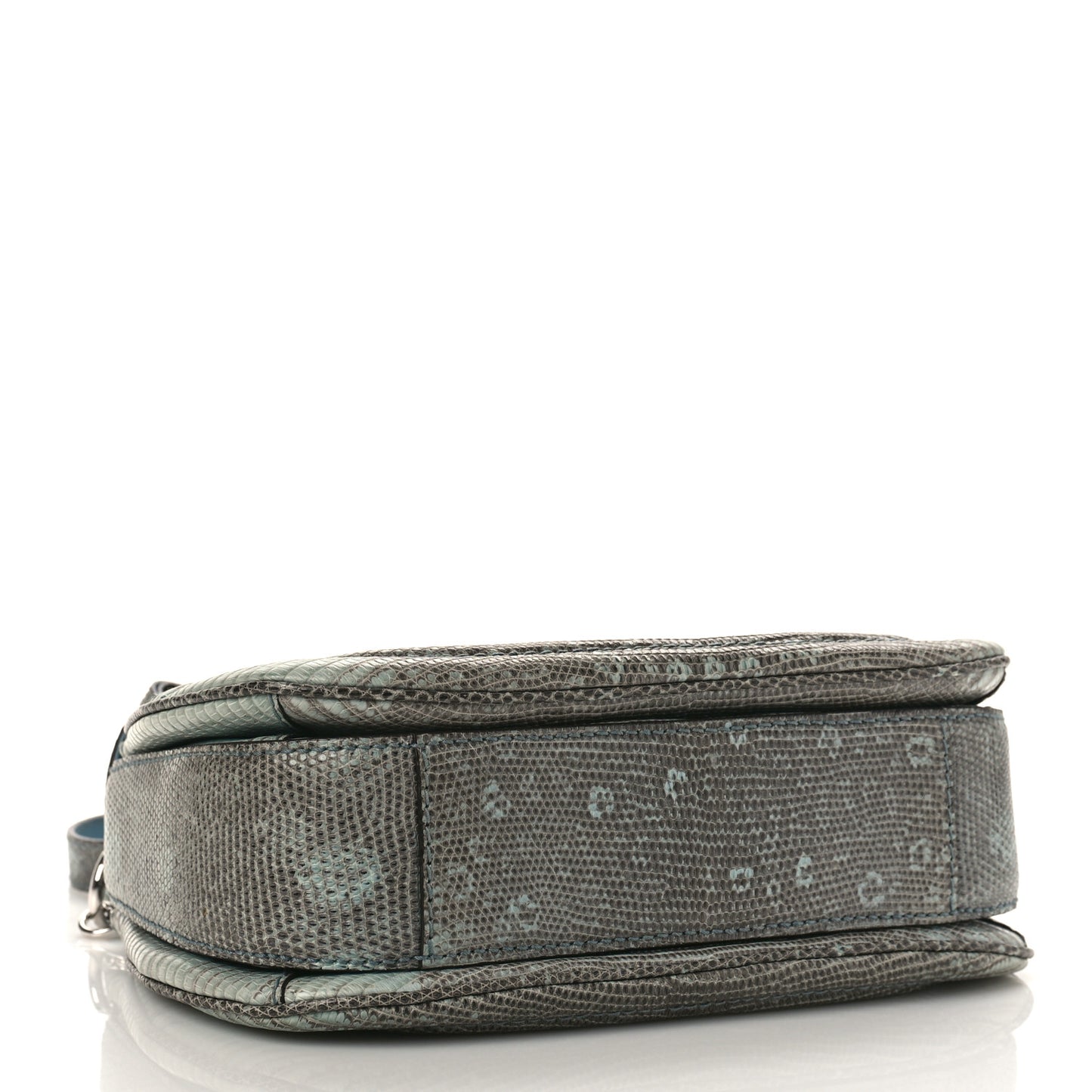 Calfskin Lizard Embossed Medium New Bamboo Top Handle Bag Blue