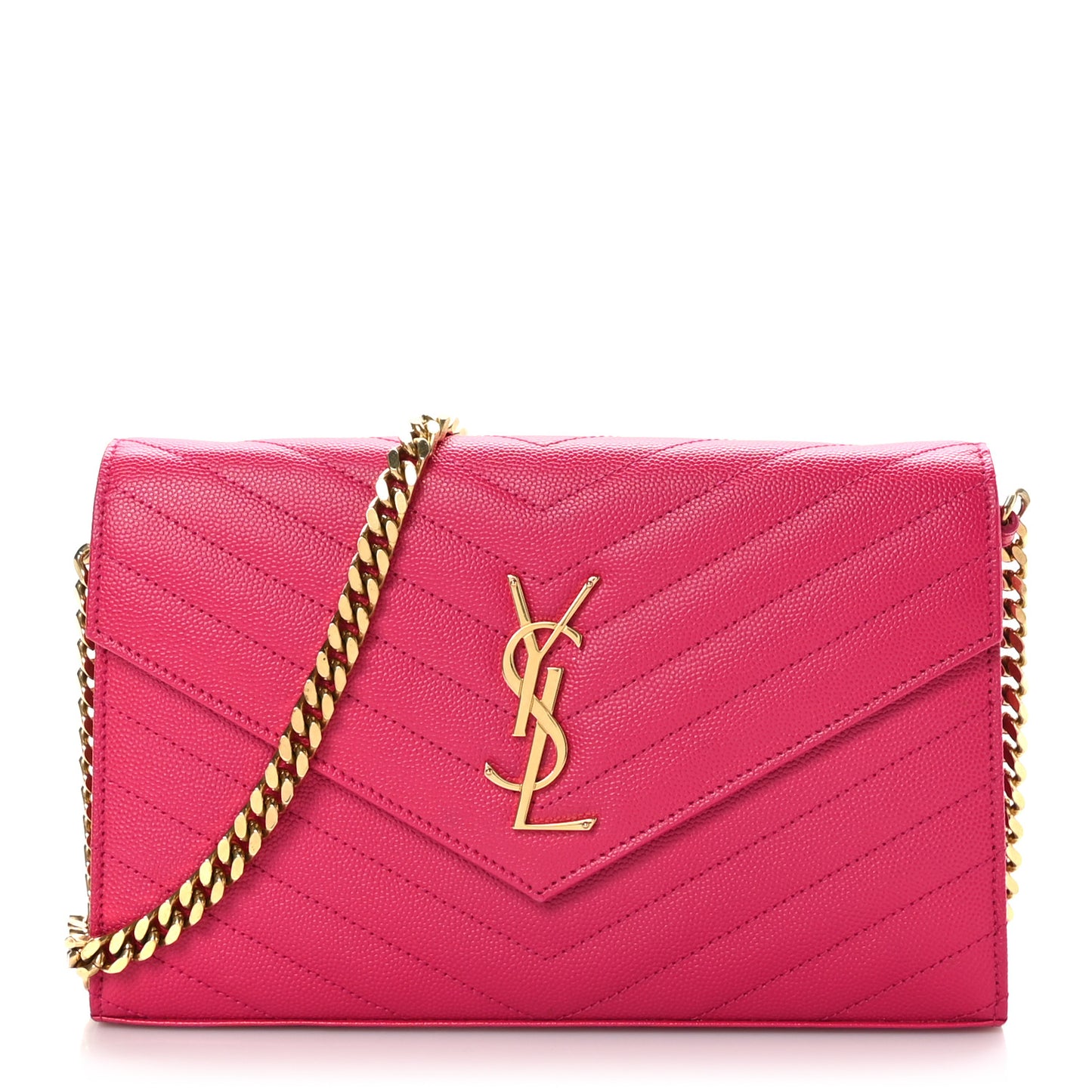 Grain De Poudre Matelasse Chevron Cassandre Chain Wallet Lipstick Fuschia