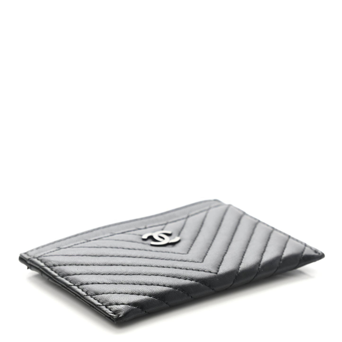 Lambskin Chevron Quilted Card Holder Black