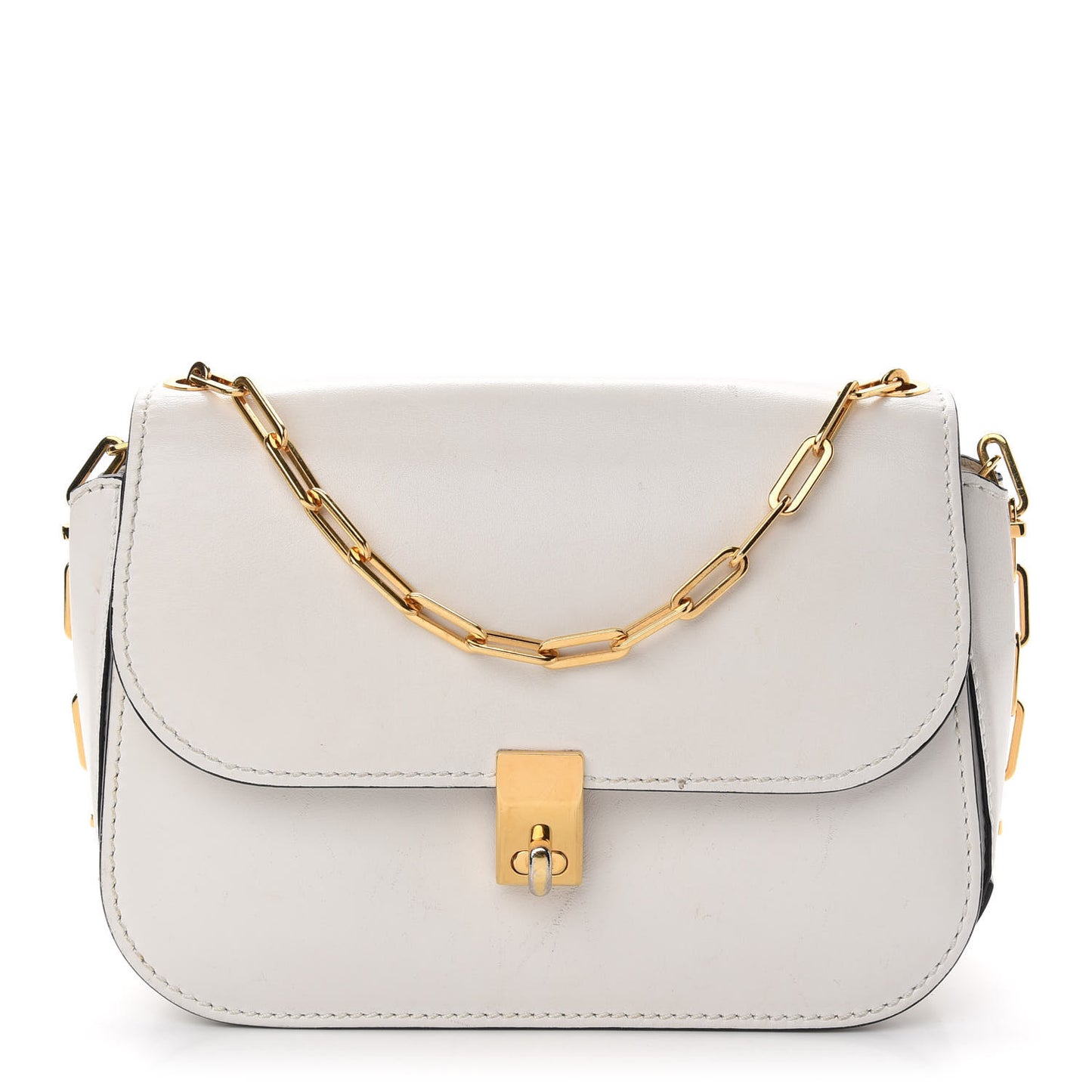 Vitello Chain Flap Bag White