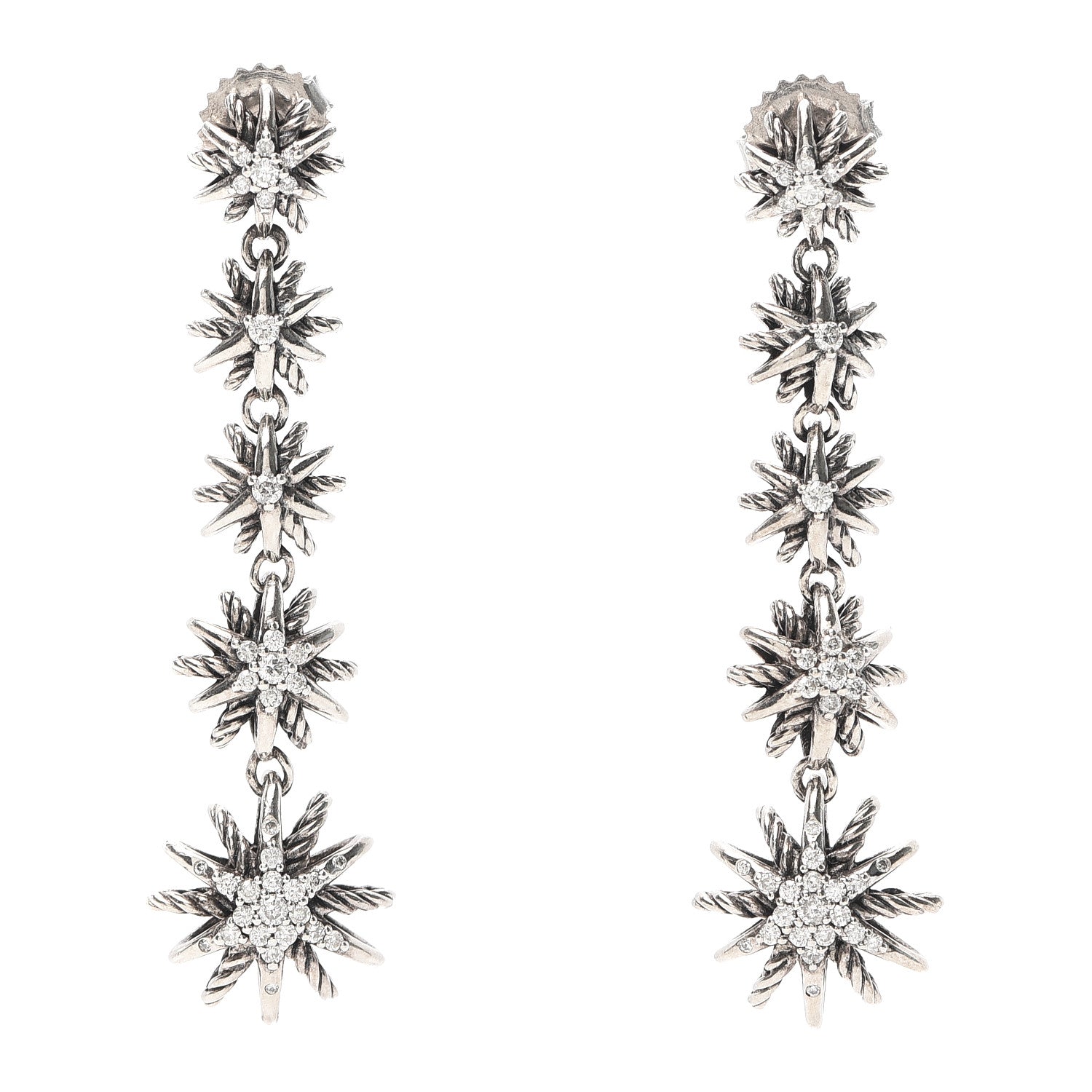 David Yurman Sterling Silver Pave Diamond Starburst Drop Earrings 1 of 4