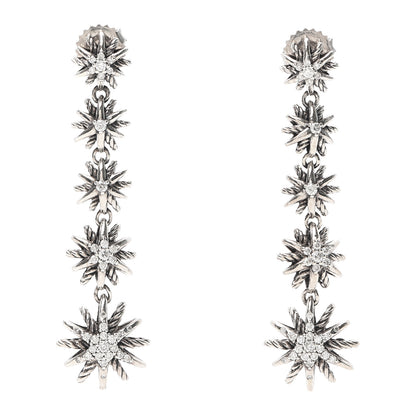 David Yurman Sterling Silver Pave Diamond Starburst Drop Earrings 1 of 4