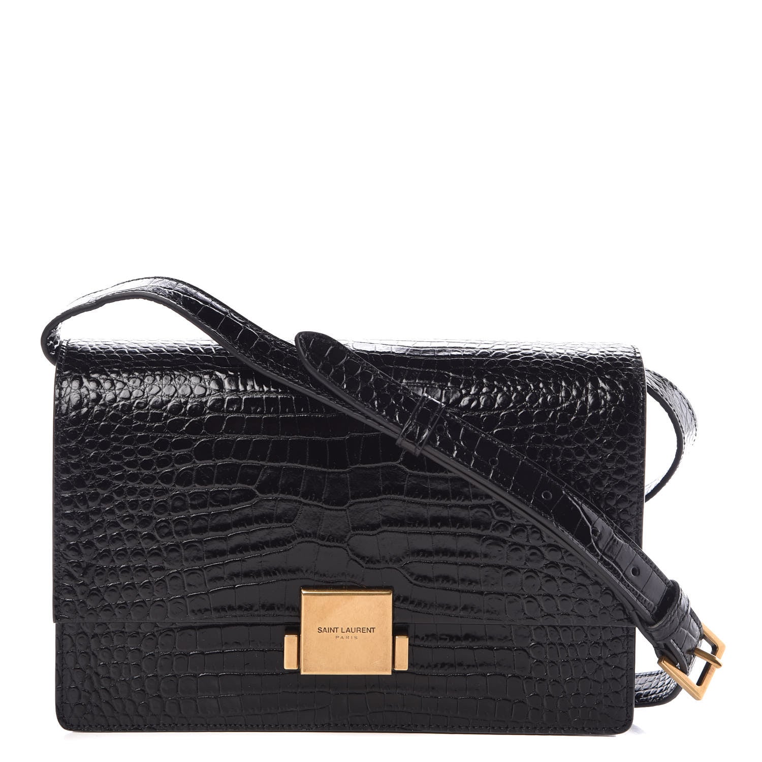 Saint Laurent Calfskin Crocodile Embossed Medium Bellechasse Satchel Black 1 of 9