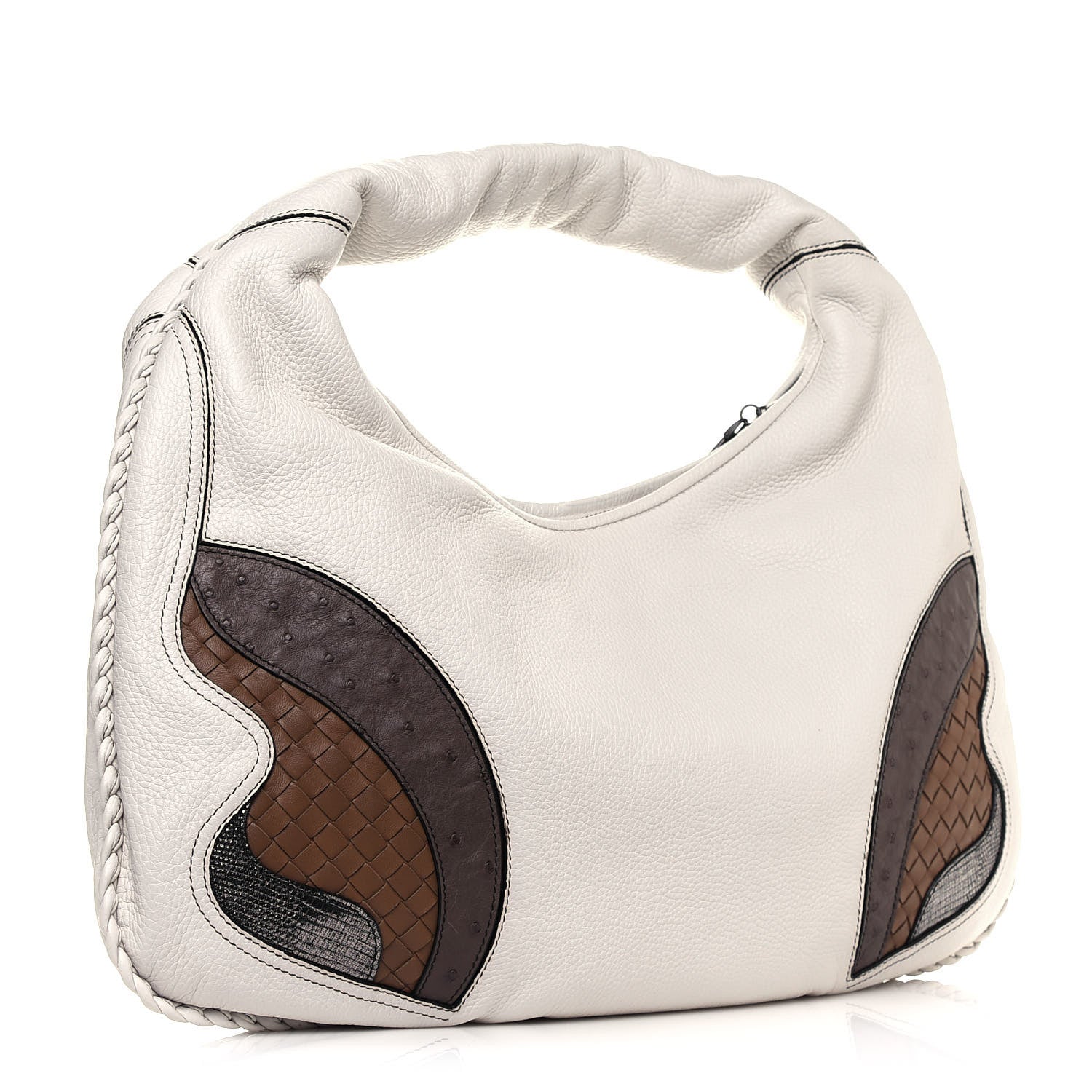 Bottega Veneta Cervo Deerskin Ostrich Lizard Intrecciato 50th Anniversary Large Veneta Hobo White 4 of 14