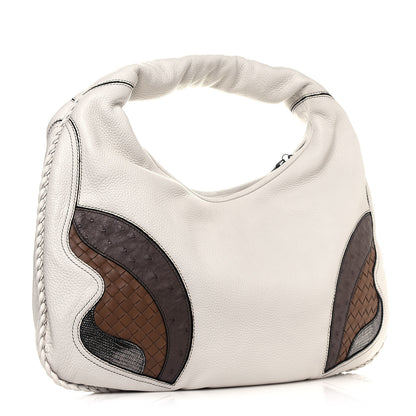 Bottega Veneta Cervo Deerskin Ostrich Lizard Intrecciato 50th Anniversary Large Veneta Hobo White 4 of 14