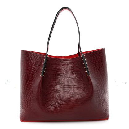 Christian Louboutin Lizard Embossed Calfskin Spiked Small Cabarock Shopper Tote Bourbon 1 of 10