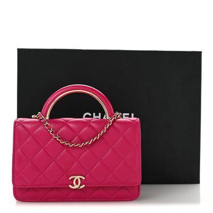 Chanel Lambskin Quilted Top Handle Wallet On Chain WOC Pink 14 of 14