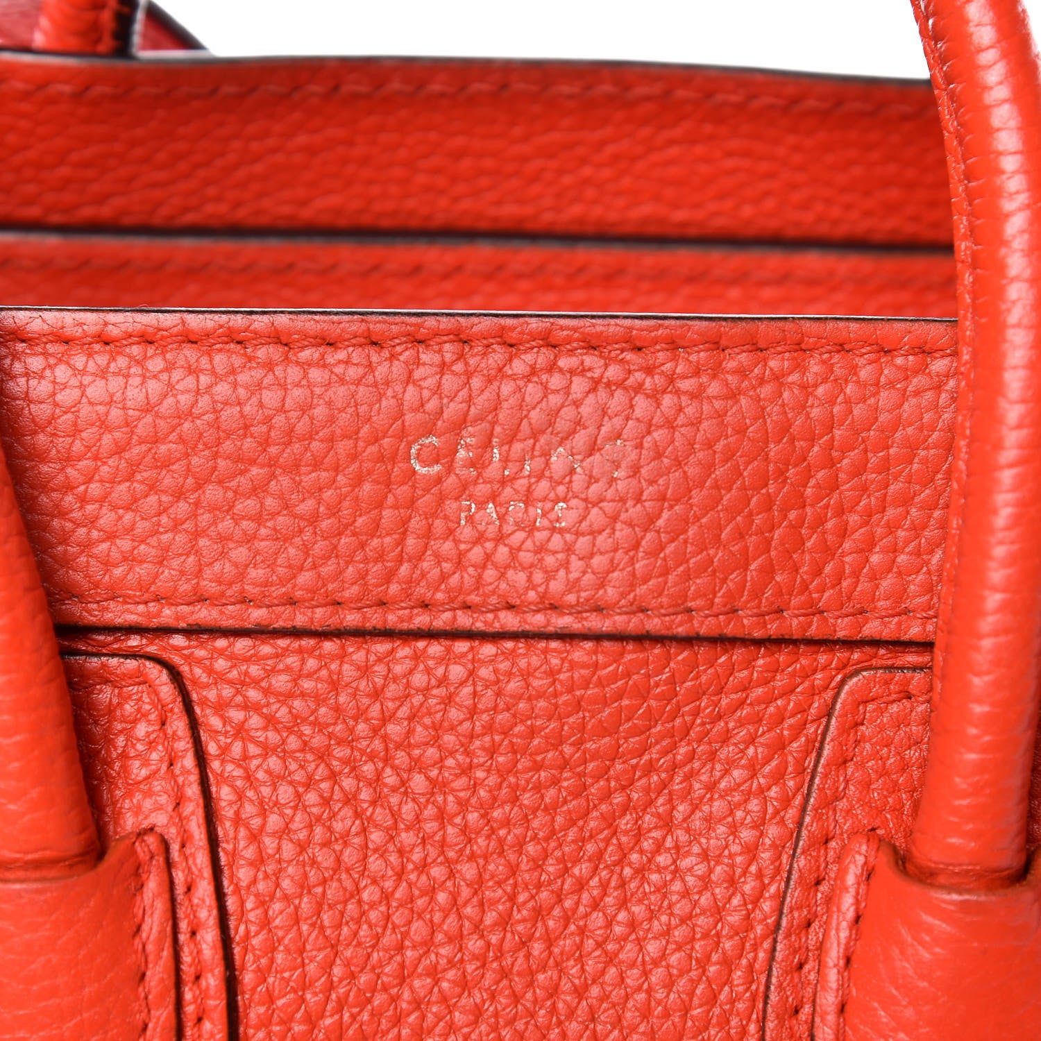 Celine Drummed Calfskin Nano Luggage Vermillion 8 of 10