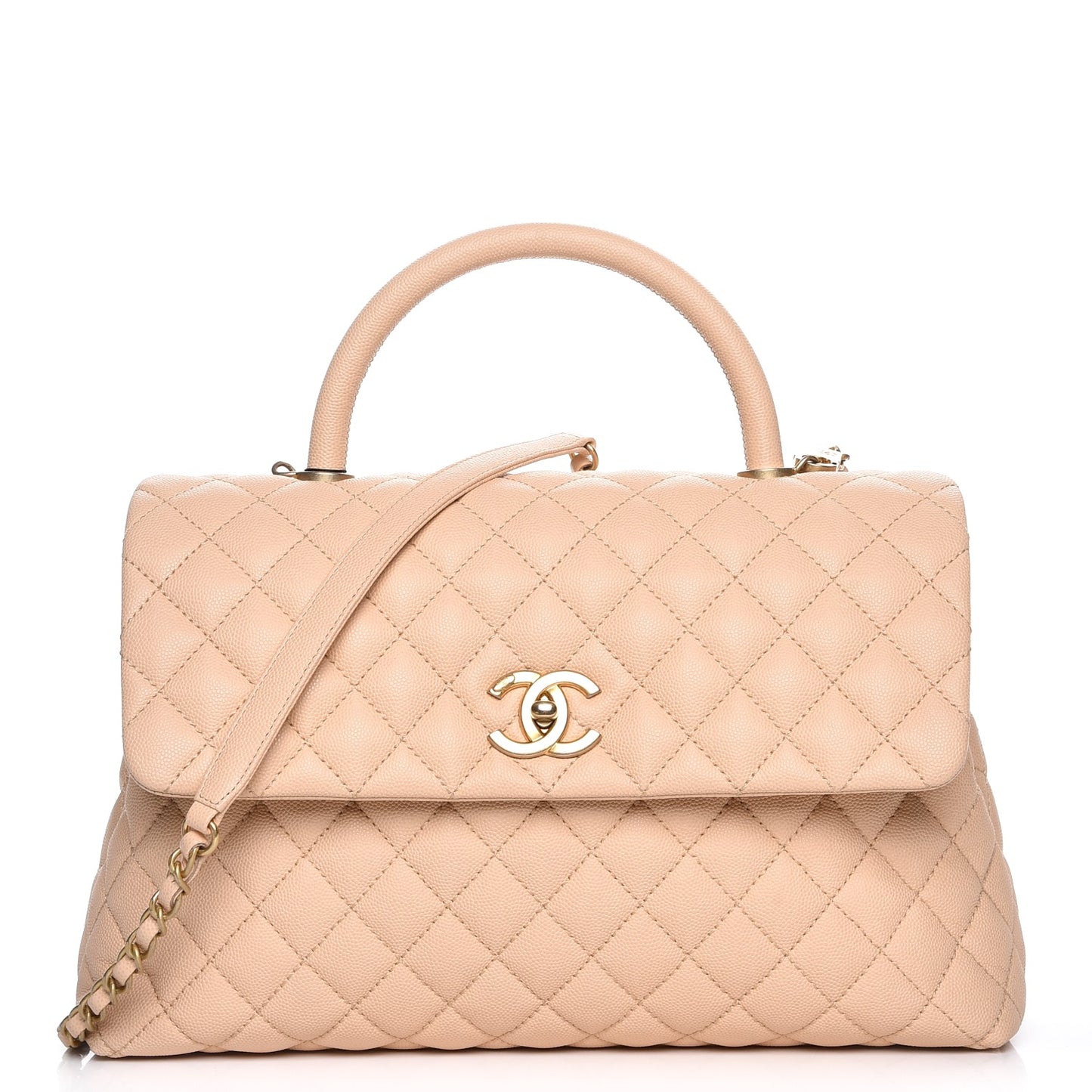 Caviar Quilted Medium Coco Handle Flap Light Beige