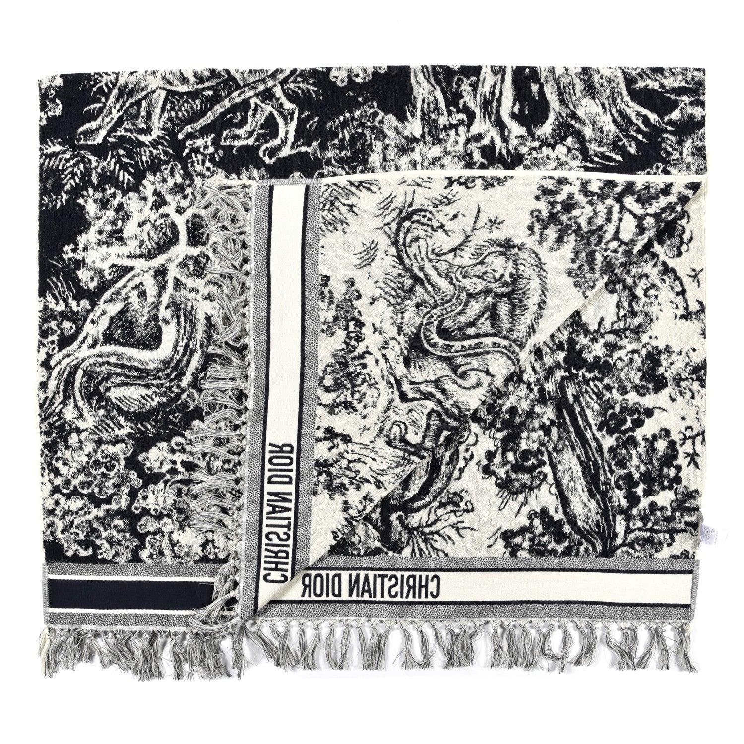 Christian Dior Cotton Toile De Jouy Reverse Towel Blue Ivory 2 of 4