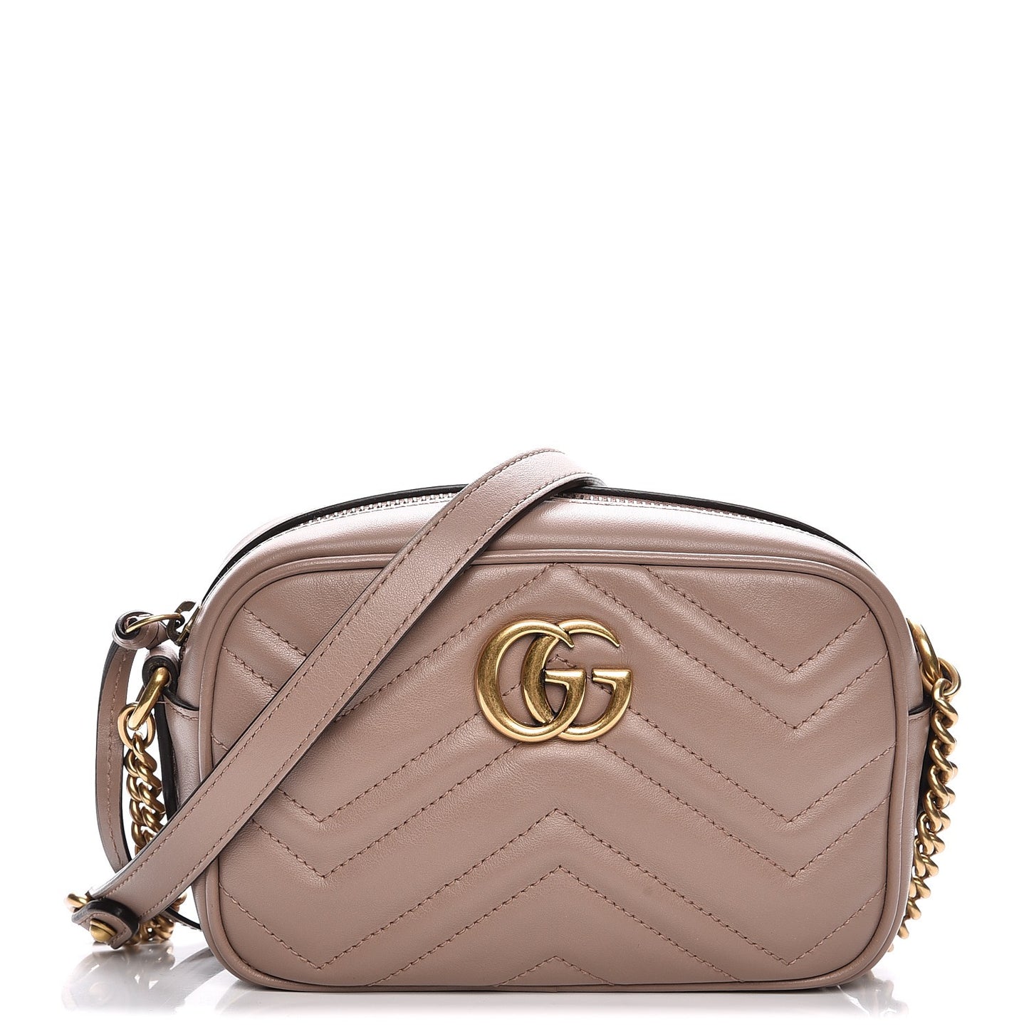 Calfskin Matelasse Mini GG Marmont Chain Shoulder Bag Nude