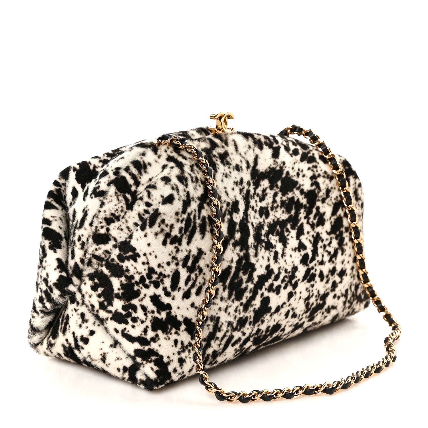 Chanel Lambskin Pony Hair Printed Clutch With Chain Black White 3 of 11