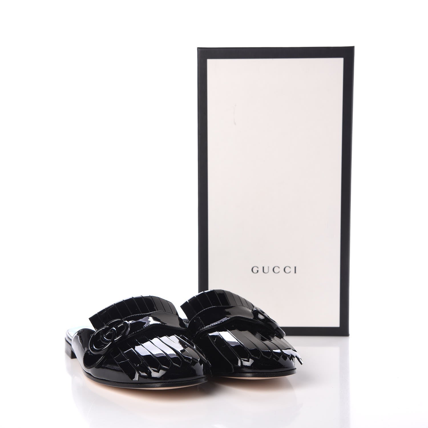 Gucci Vernice Crystal Enamel GG Marmont Fringe Slippers 38 Black 9 of 9