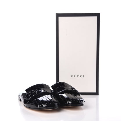 Gucci Vernice Crystal Enamel GG Marmont Fringe Slippers 38 Black 9 of 9