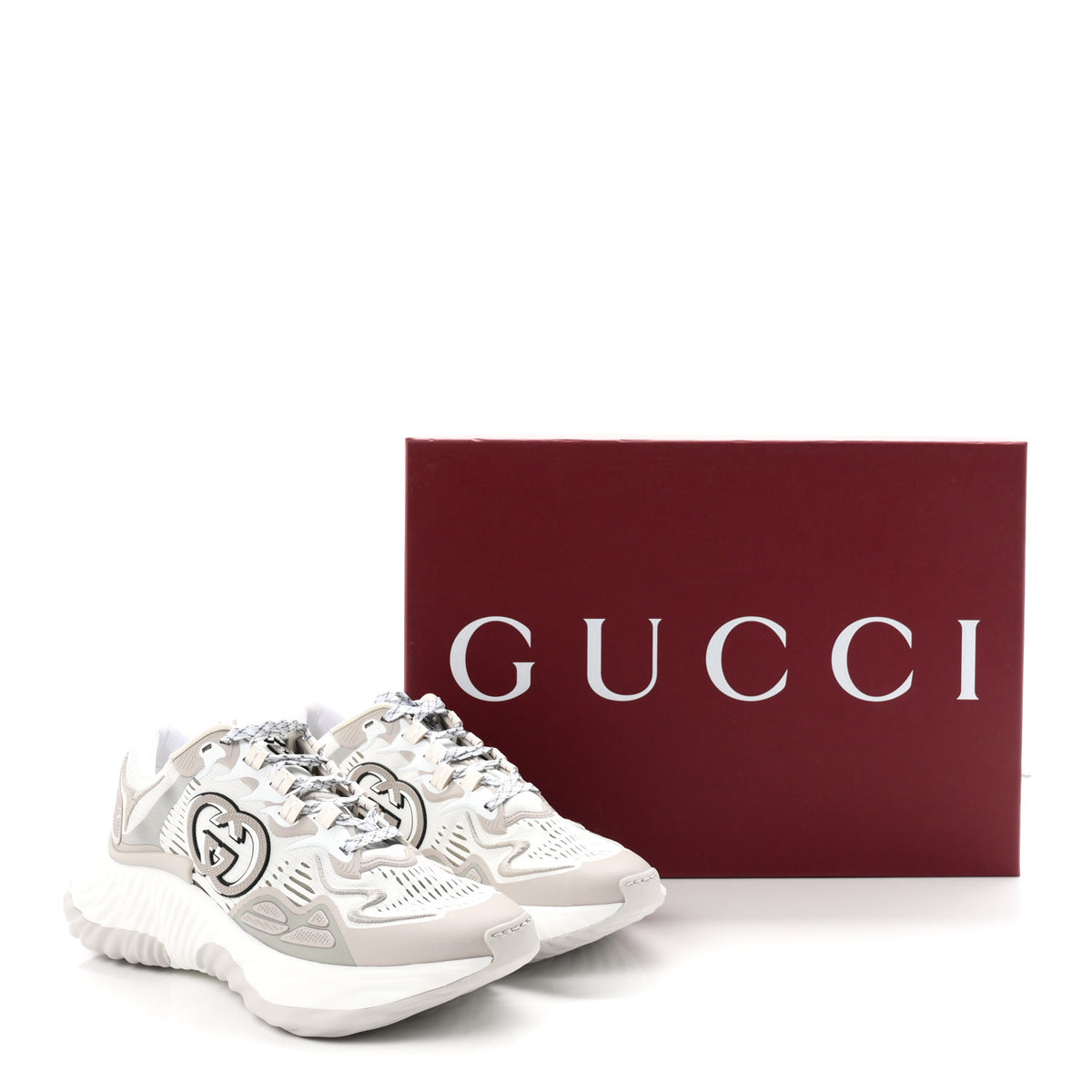 Gucci Mesh Fabric Ripple Splash Mens Sneakers  7 Grey White 10 of 10