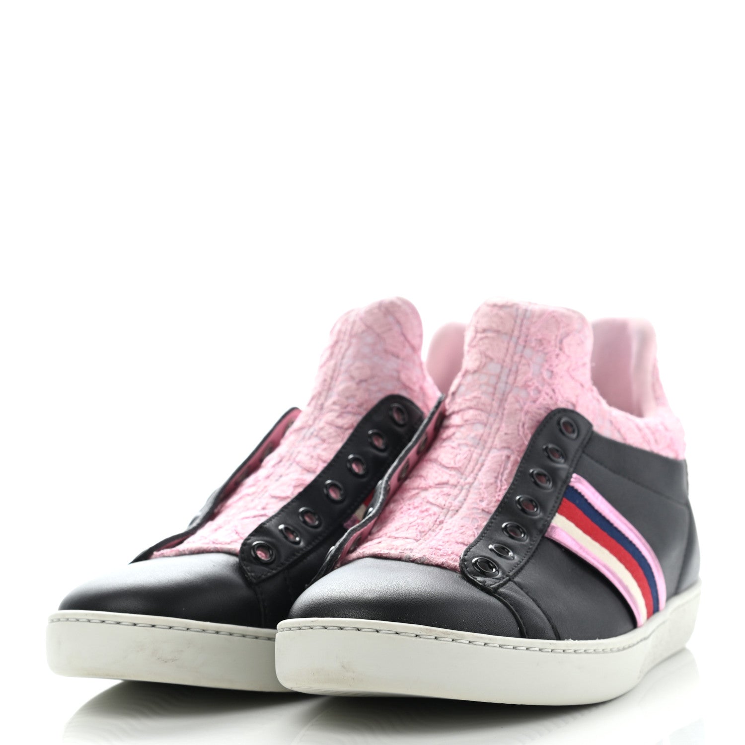 Gucci Calfskin Lace Ayers Sylvie Web Womens New Ace High Top Sneakers 39 Black 3 of 10