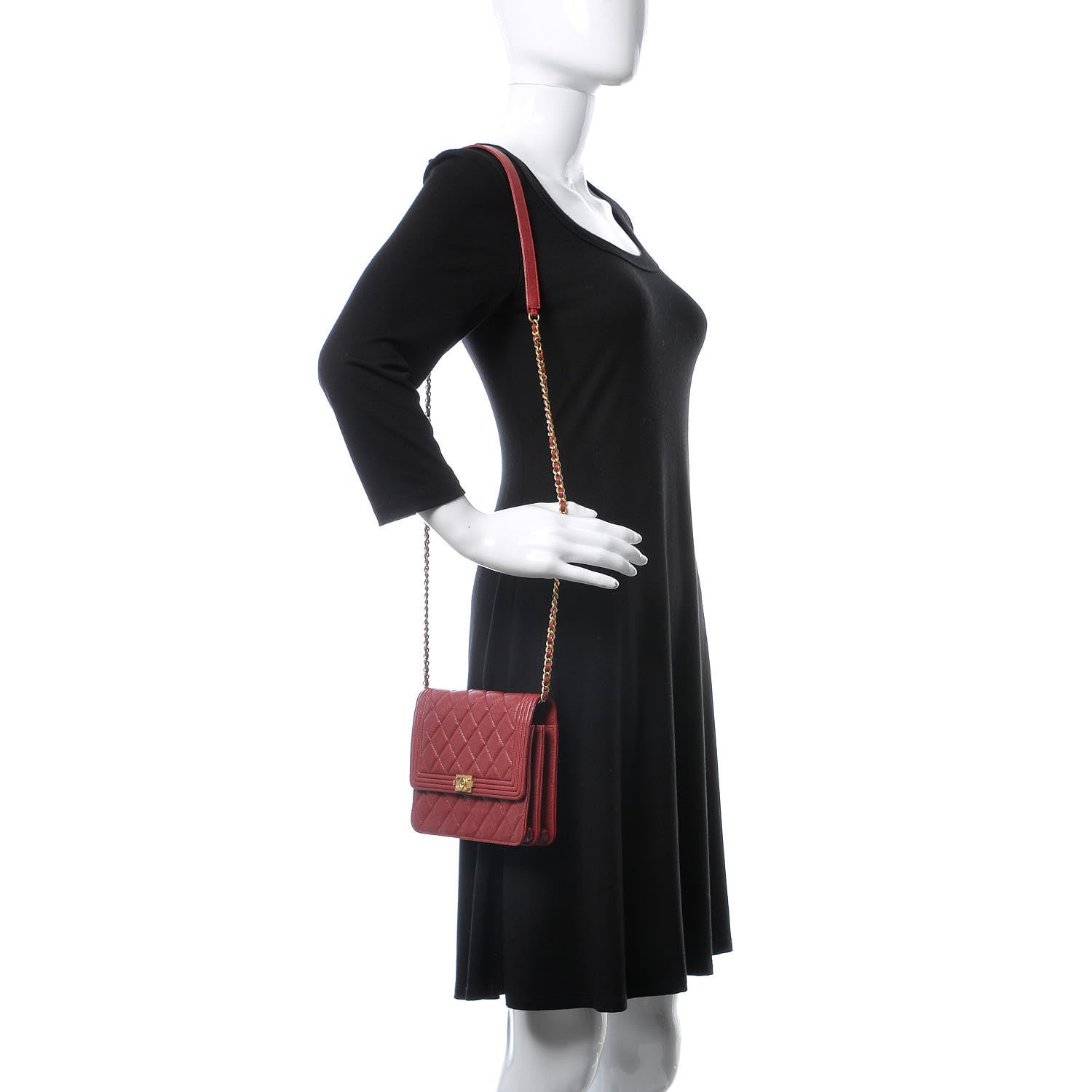 Chanel Caviar Quilted Boy Square Wallet on Chain WOC Burgundy 2 of 11
