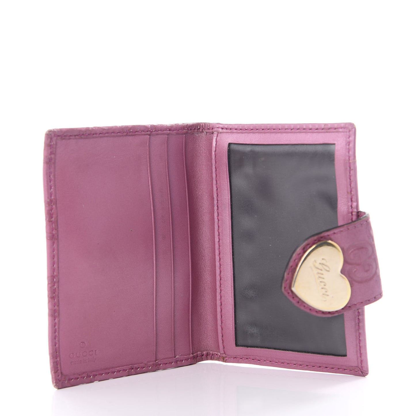 Metallic Soft Guccissima Heart Travel Wallet Fresia Rose