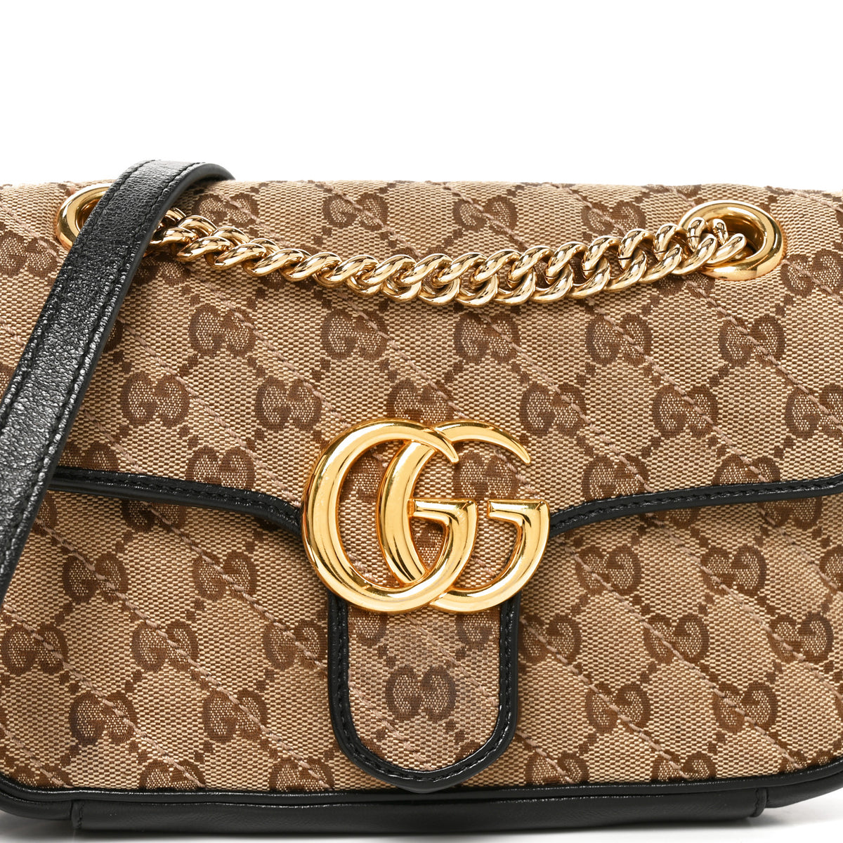 Monogram Matelasse Diagonal Mini GG Marmont Shoulder Bag Beige Black