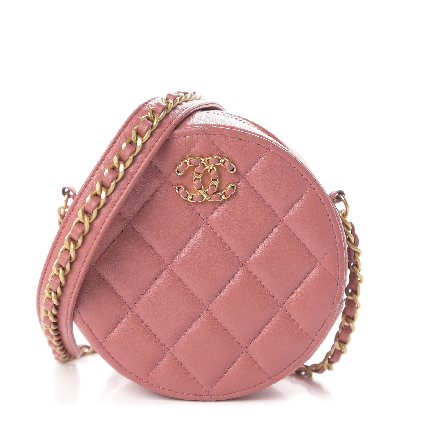 Lambskin Quilted Round Clutch With Chain Pink