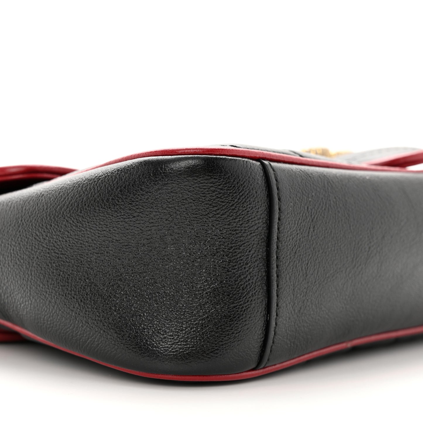 Vintage Effect Calfskin Matelasse Diagonal Small Torchon GG Marmont Shoulder Bag Black Romantic Cherry