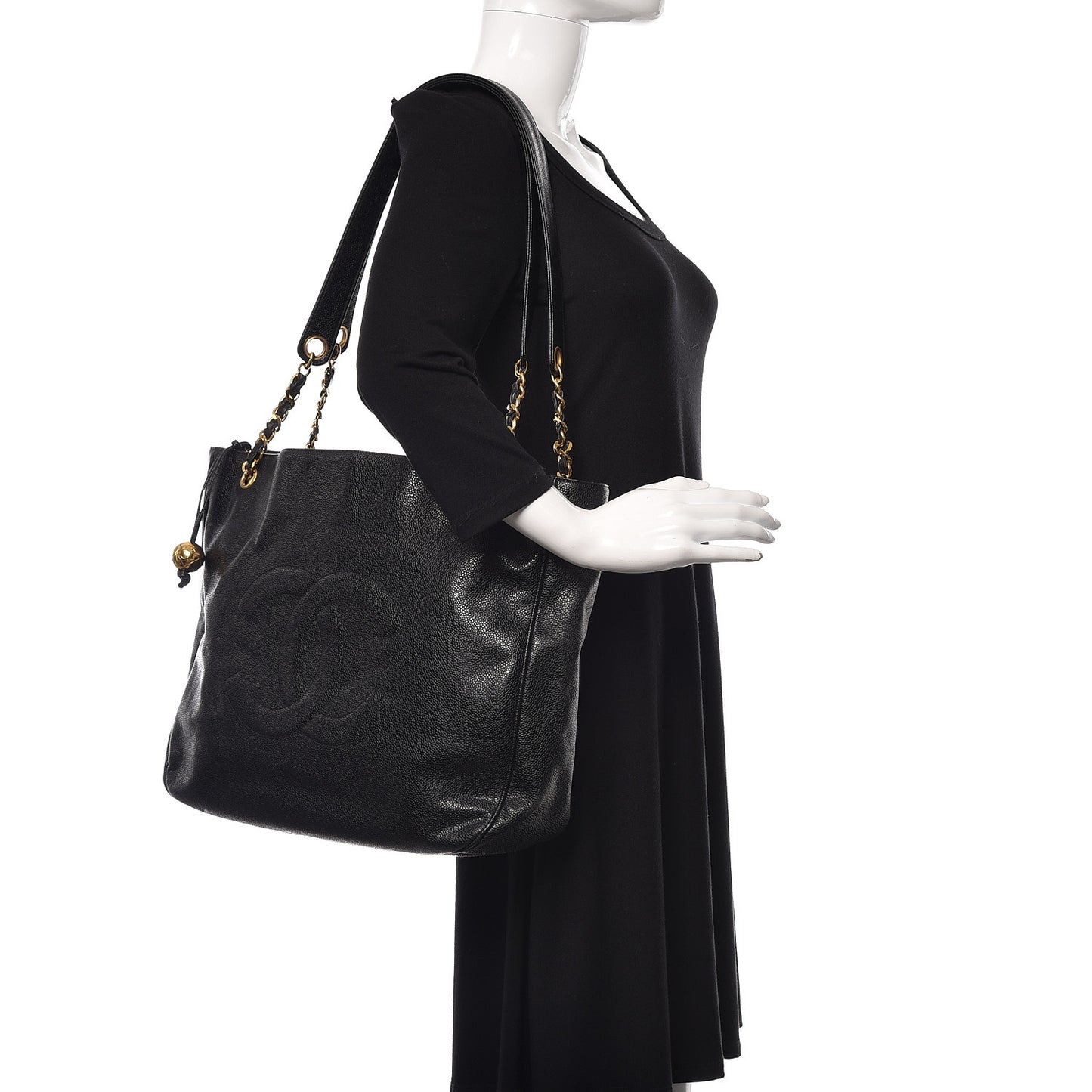 Caviar Large CC Shoulder Bag Black