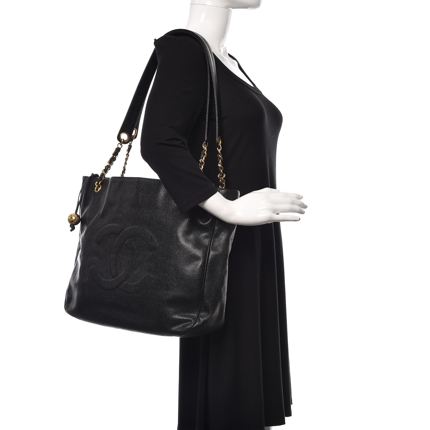 Chanel Caviar Large CC Shoulder Bag Black 2 of 11