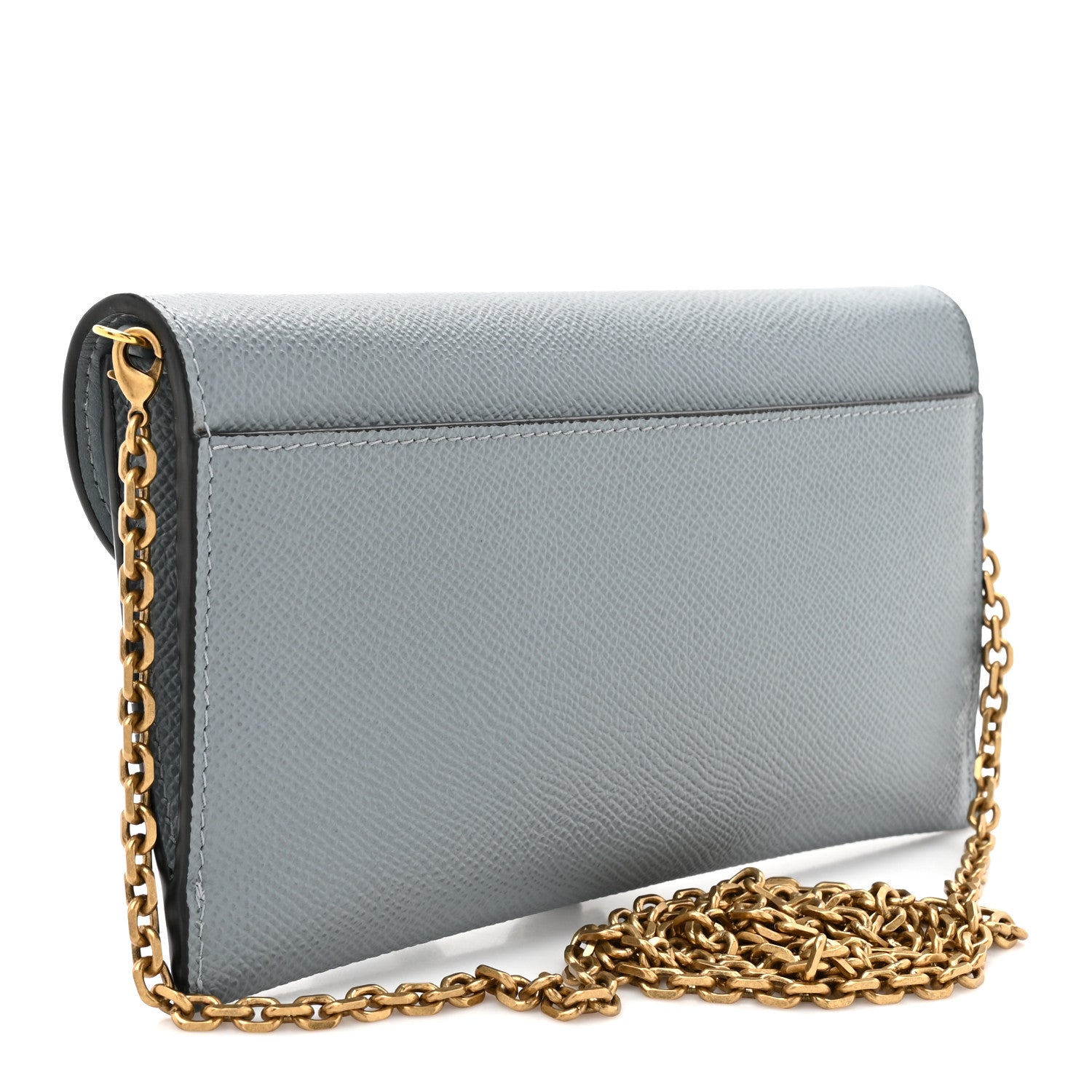 Christian Dior Grained Calfskin Saddle Chain Wallet Pouch Cloud Blue 4 of 11