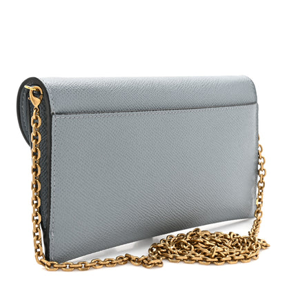 Christian Dior Grained Calfskin Saddle Chain Wallet Pouch Cloud Blue 4 of 11