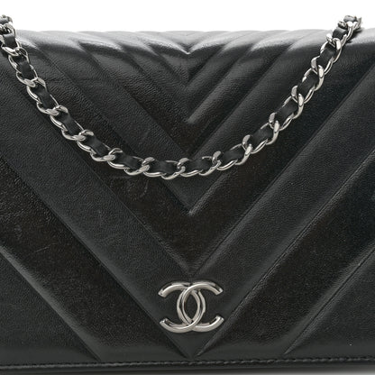 Chanel Lambskin Chevron Quilted Wallet On Chain WOC Black 9 of 12