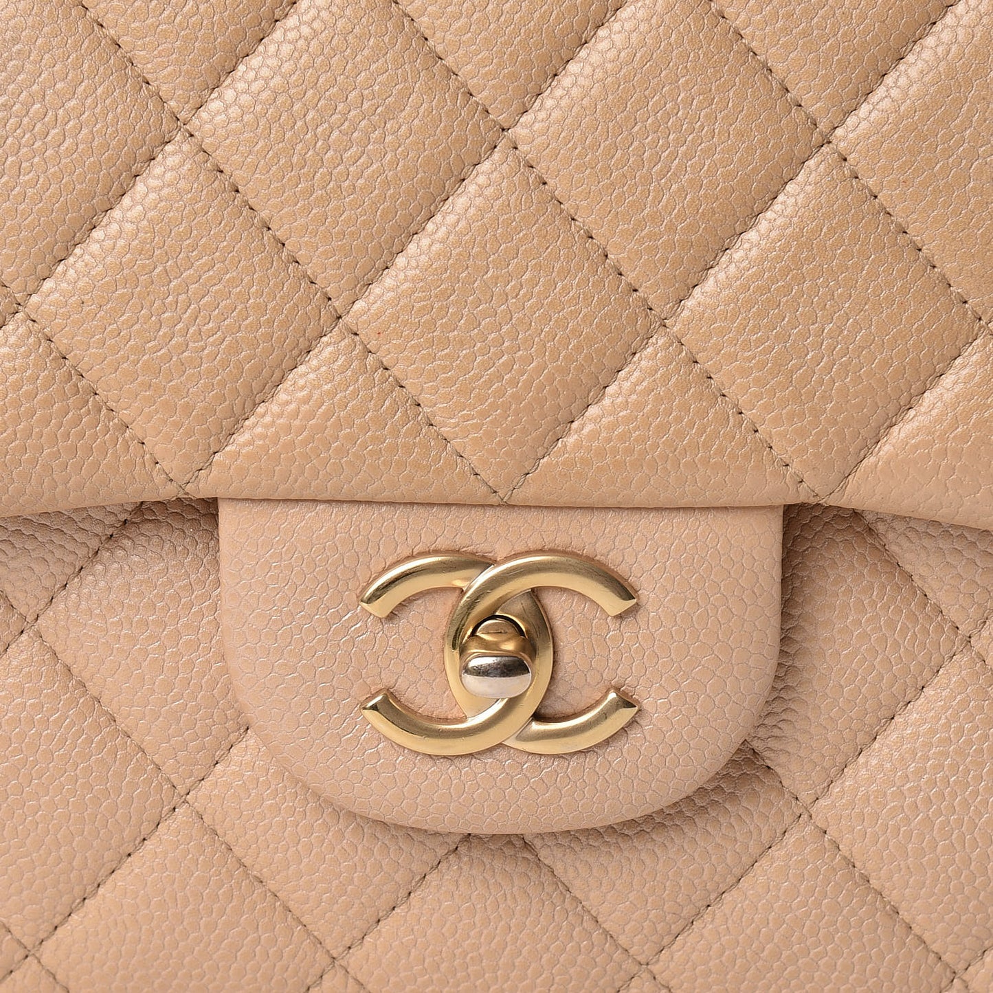 Pearly Caviar Quilted Jumbo Double Flap Beige