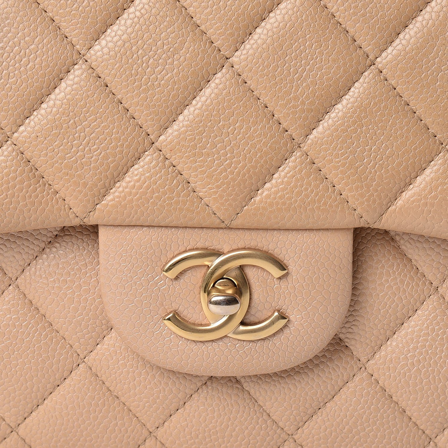 Chanel Pearly Caviar Quilted Jumbo Double Flap Beige 15 of 16