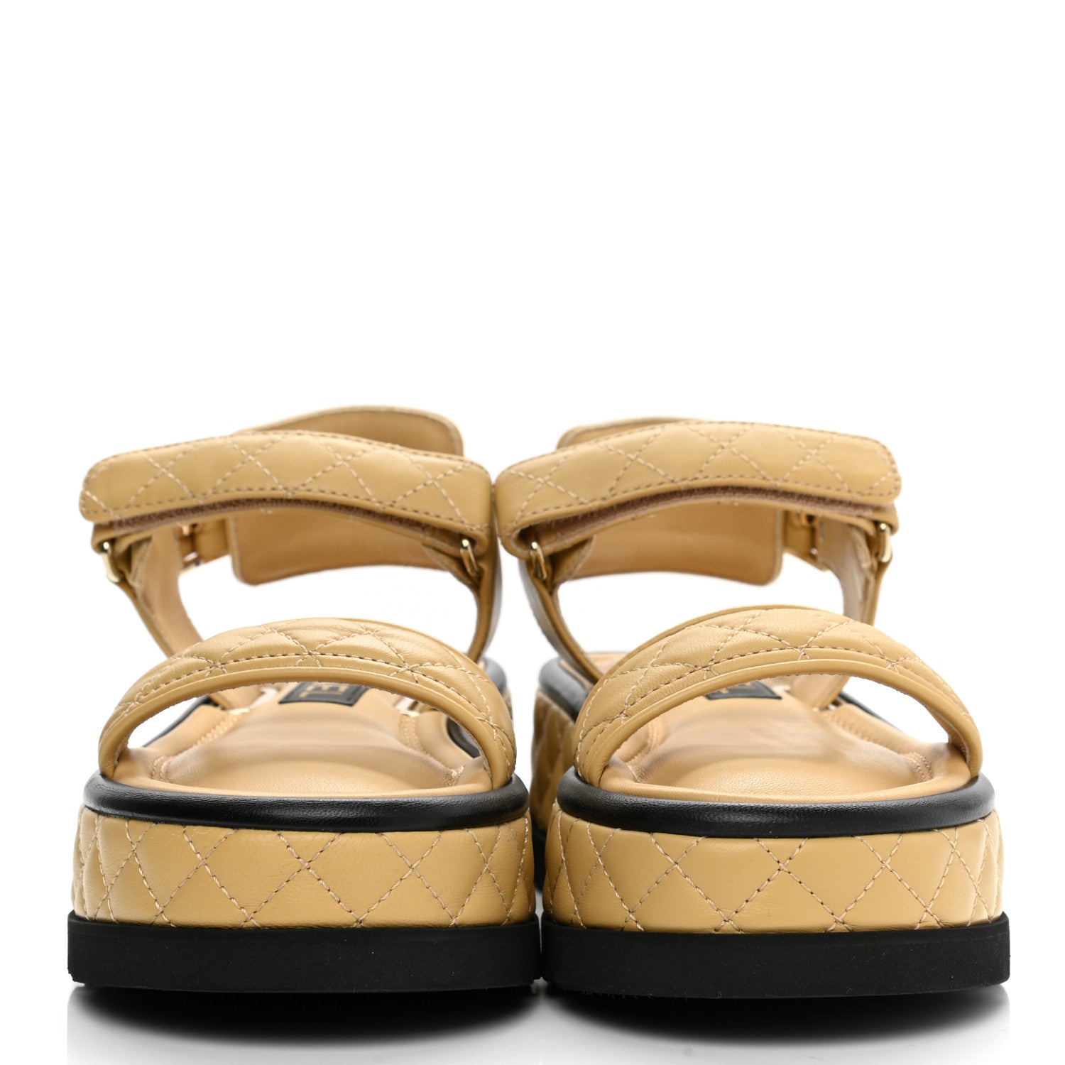 Chanel Lambskin Quilted Platform Sandals 35 Beige Black 2 of 8