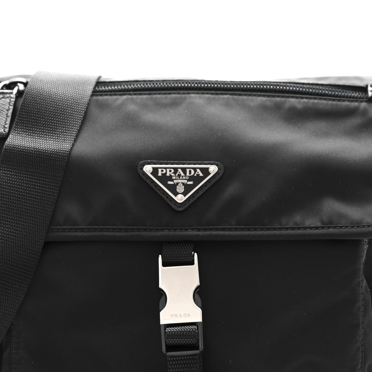 Nylon Vela Saffiano Single Buckle Messenger Shoulder Bag Black