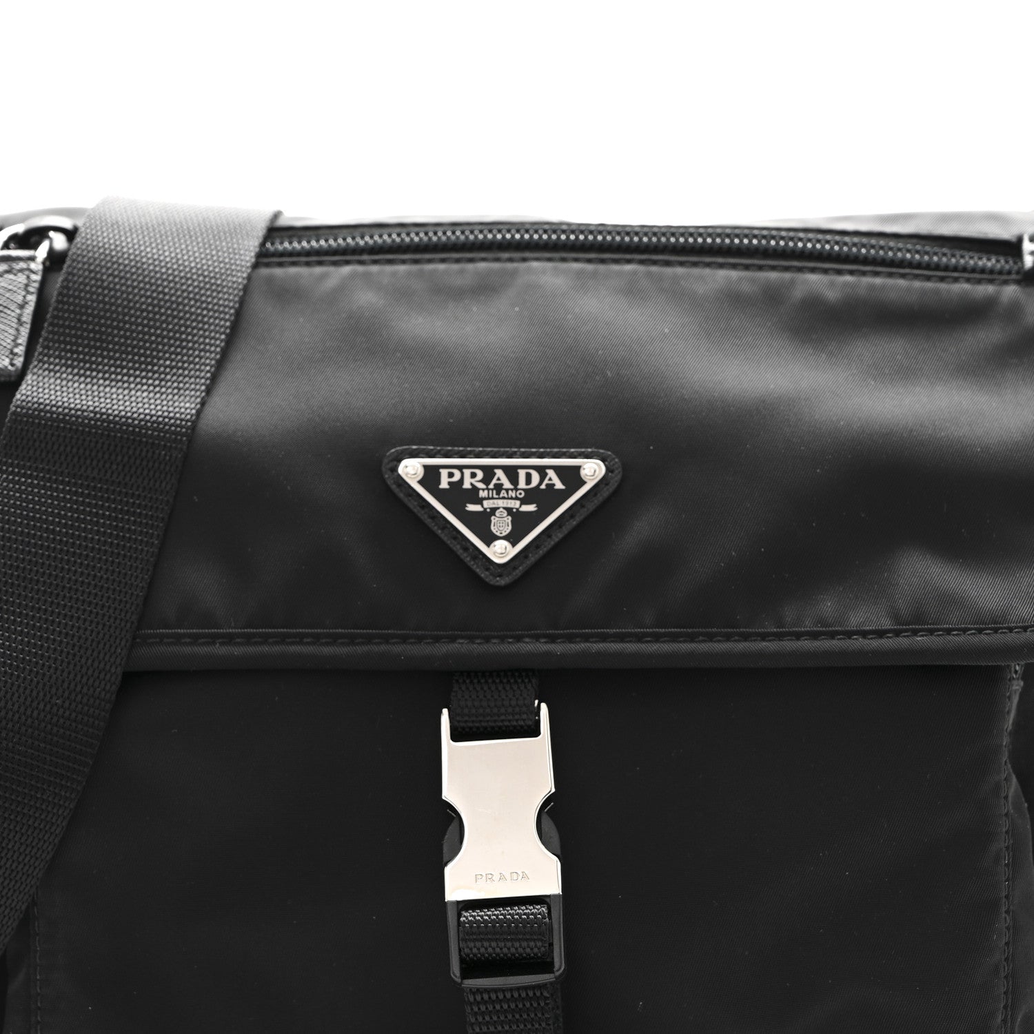 Prada Nylon Vela Saffiano Single Buckle Messenger Shoulder Bag Black 8 of 12