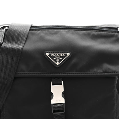 Prada Nylon Vela Saffiano Single Buckle Messenger Shoulder Bag Black 8 of 12