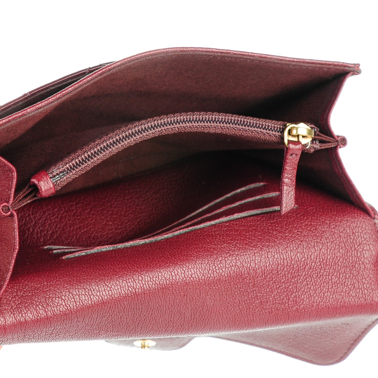 Patent Calfskin Quilted Small Flap Wallet Burgundy