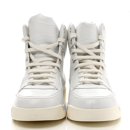 Chanel Calfskin Crocodile Embossed Cocodile High Top Sneakers 40 White 2 of 10