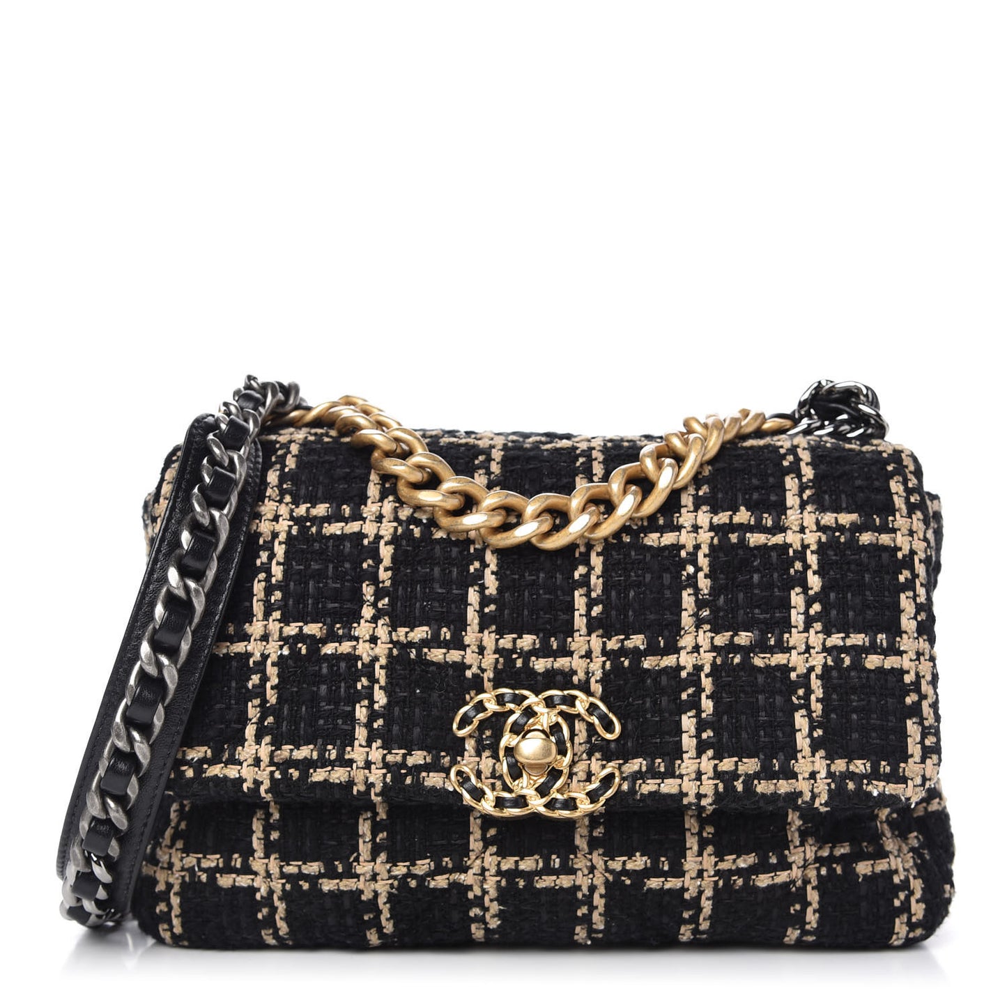 Tweed Quilted Medium Chanel 19 Flap Black Beige