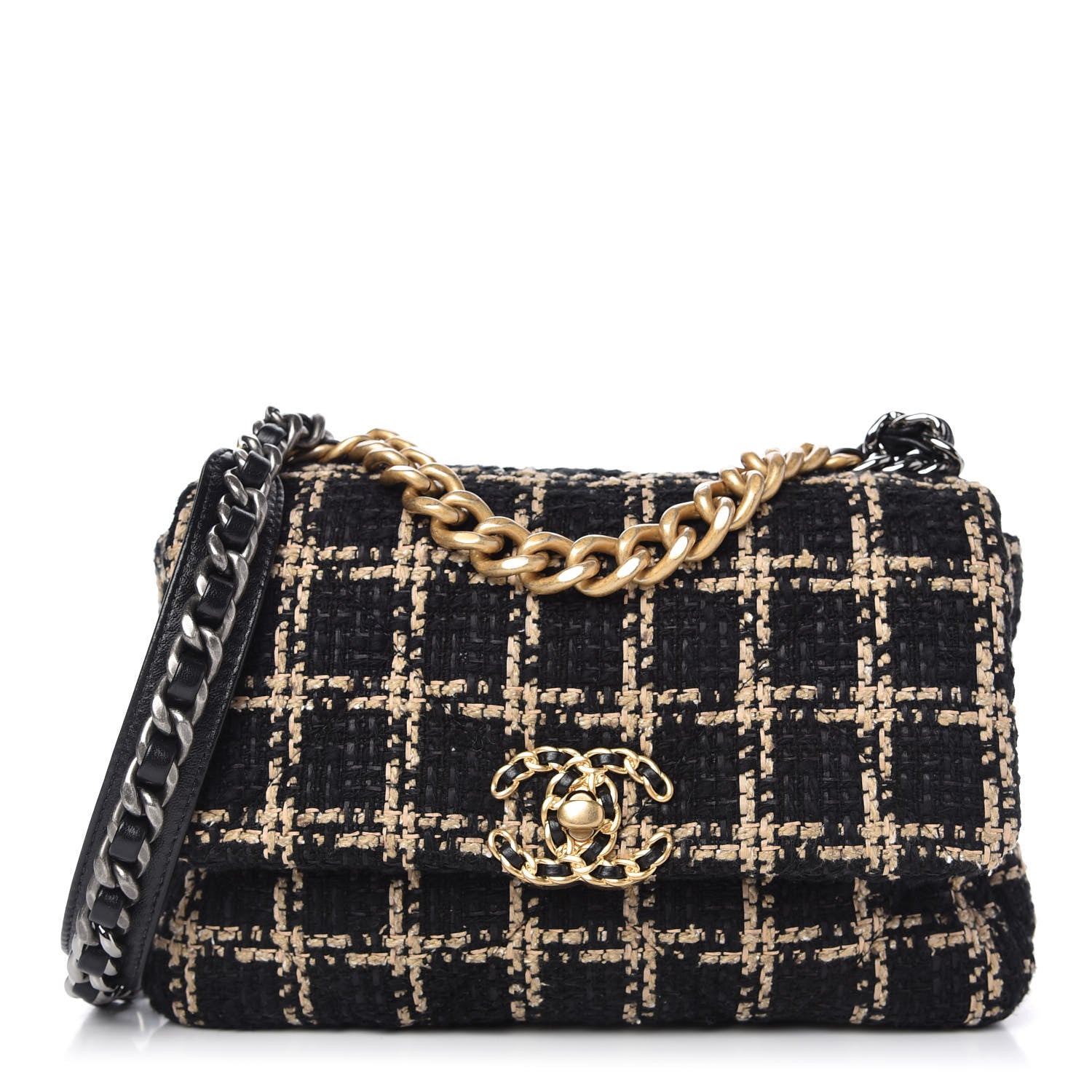 Chanel Tweed Quilted Medium Chanel 19 Flap Black Beige 1 of 10