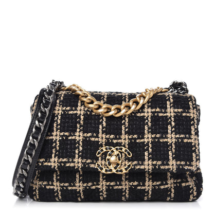 Chanel Tweed Quilted Medium Chanel 19 Flap Black Beige 1 of 10
